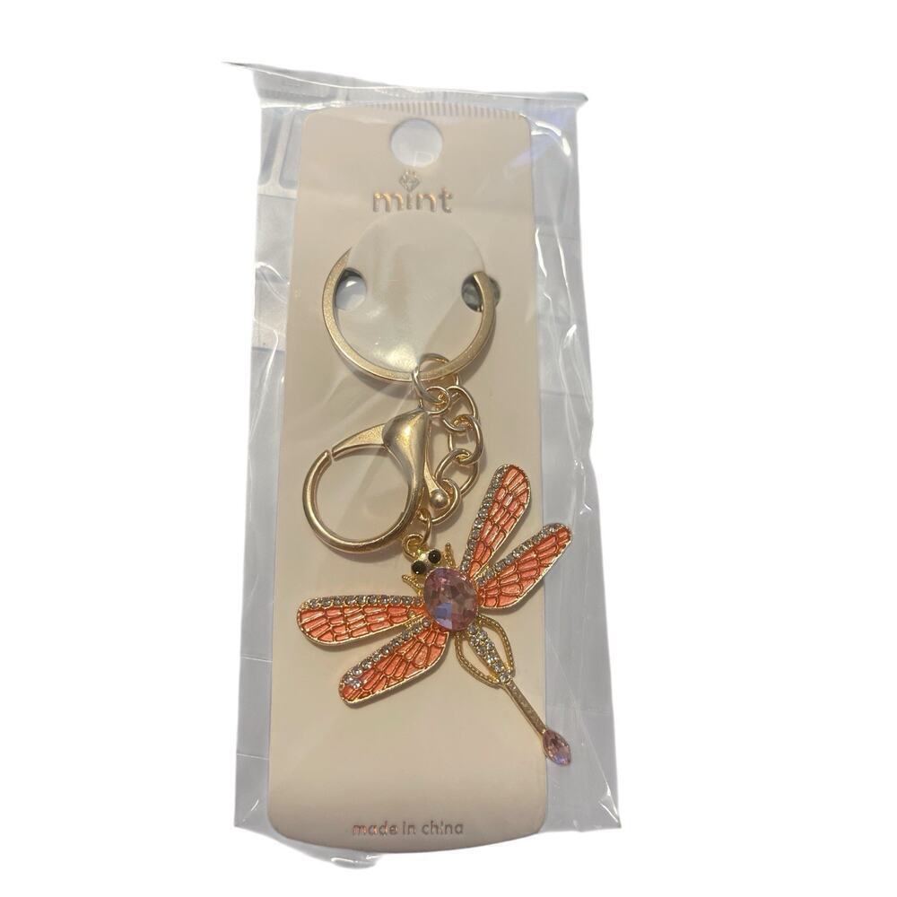 DRAGONFLY WITH PINK SPARKLES WINGS KEYCHAIN